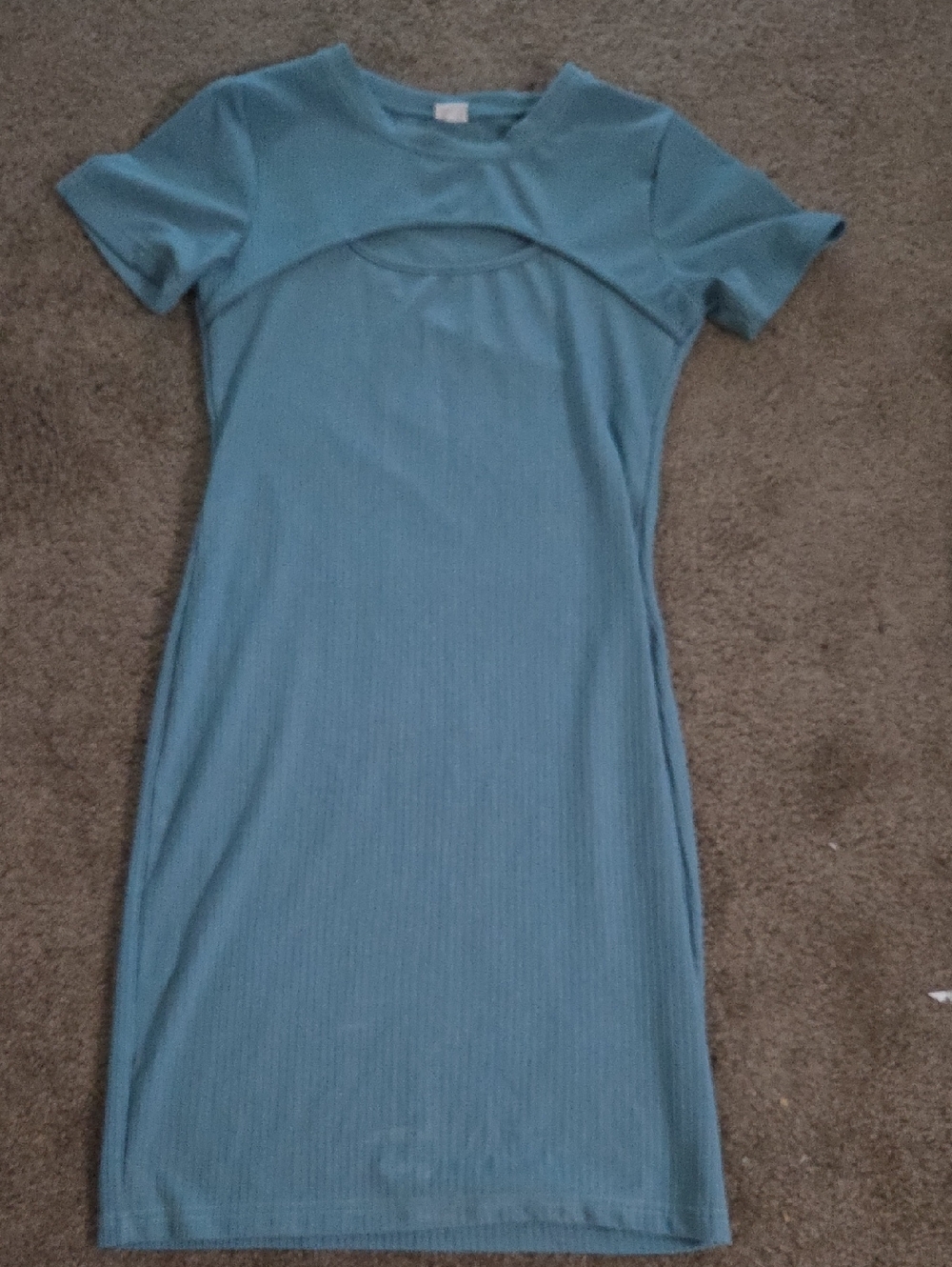 Turquoise Short-Sleeve Ribbed Knit Dress